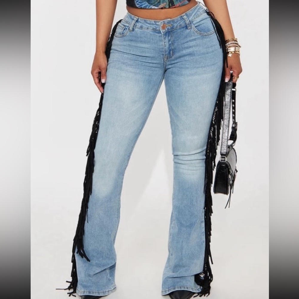 Out West Low Rise Fringe Flare Jeans